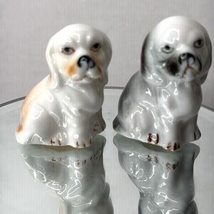 Pekingese Earthenware Porcelain Dog Figurine set of 2 brown and black on white